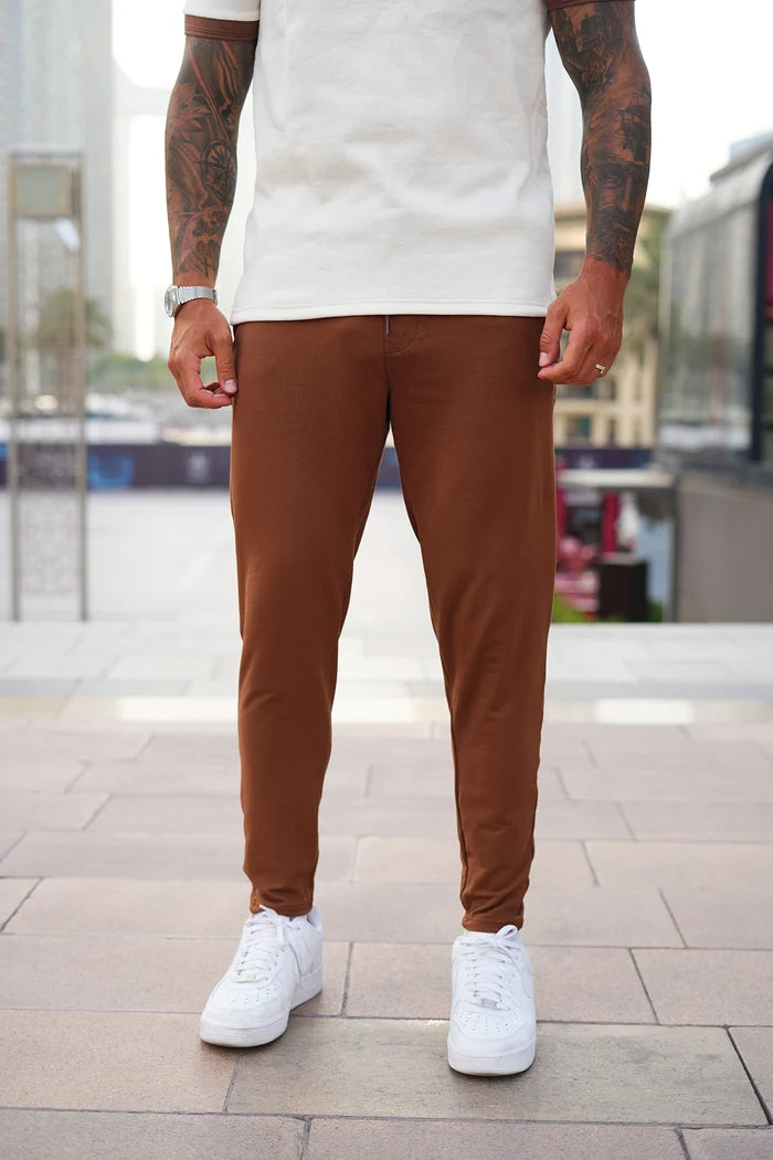 Brown Side Zips Cotton Stretch Trouser
