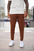 Brown Side Zips Cotton Stretch Trouser