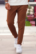 Brown Side Zips Cotton Stretch Trouser