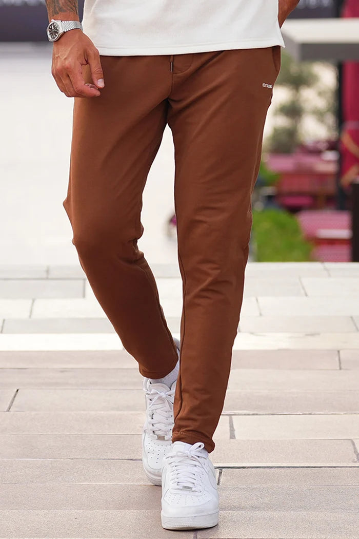Brown Side Zips Cotton Stretch Trouser