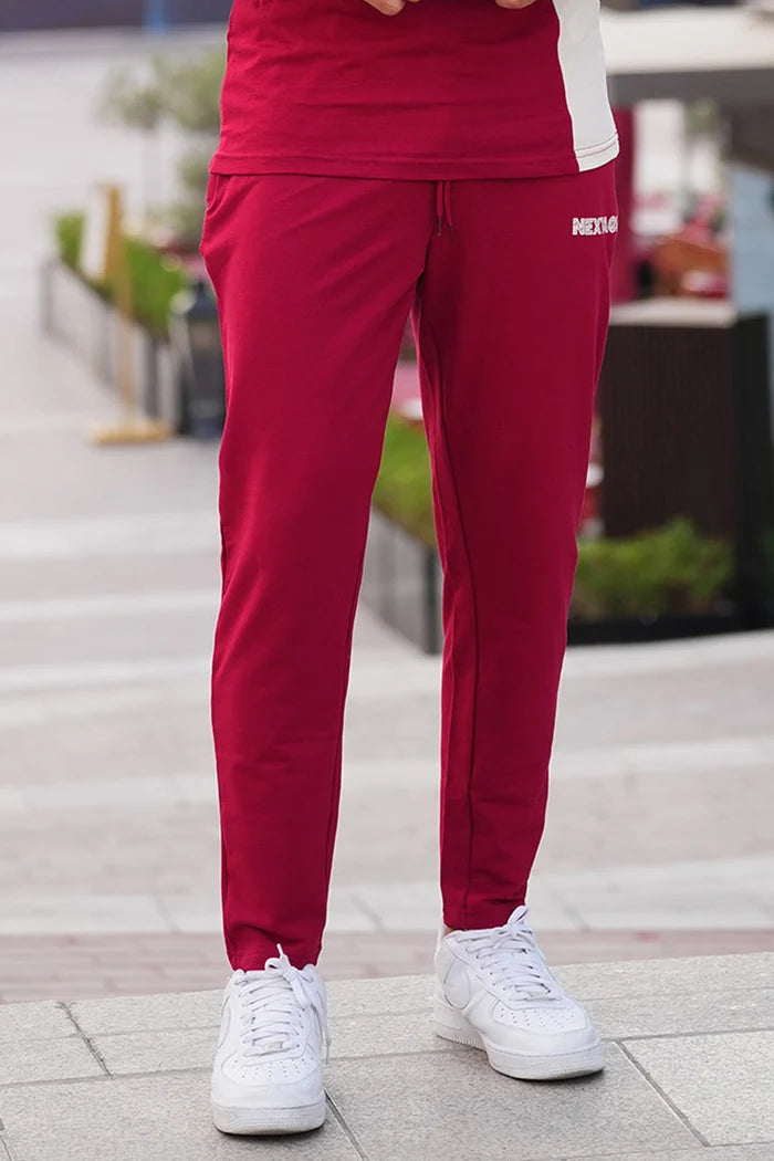 Maroon Side Zips Cotton Stretch Trouser