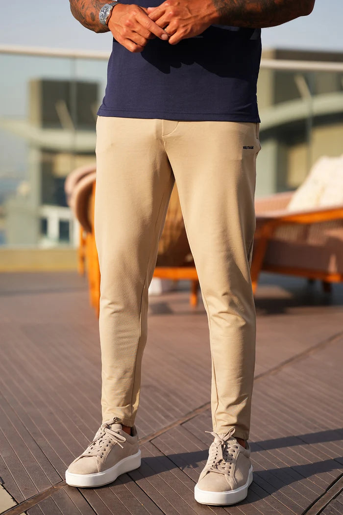 Beige Side Zips Cotton Ultra Stretch Trouser