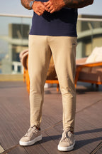 Beige Side Zips Cotton Ultra Stretch Trouser