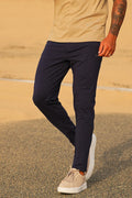 Navy Side Zips Cotton Ultra Stretch Trouser