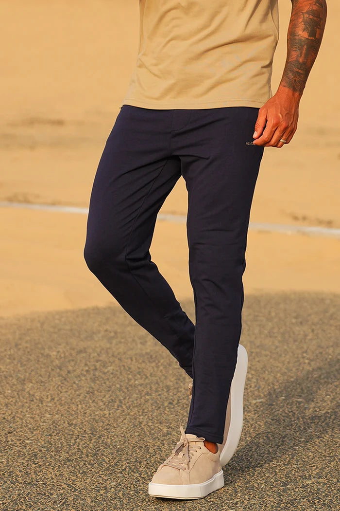 Navy Side Zips Cotton Ultra Stretch Trouser