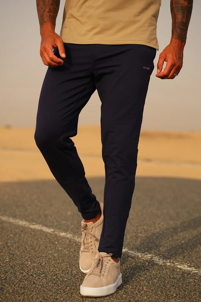 Navy Side Zips Cotton Ultra Stretch Trouser